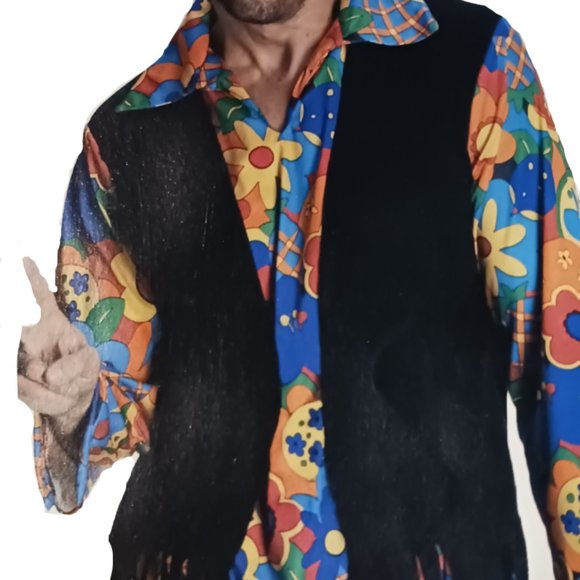 Yeaaa Baby! Groovy Flower Power Halloween Costume Shirt/ Fringed Vest Combo - Picture 9 of 10